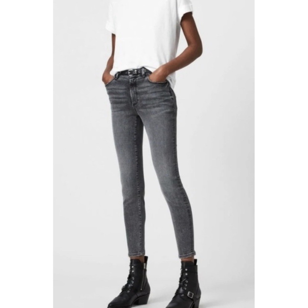 AllSaints Size Me Skinny Jeans Women L Gray Wash Mid Rise Stretch Denim Casual
